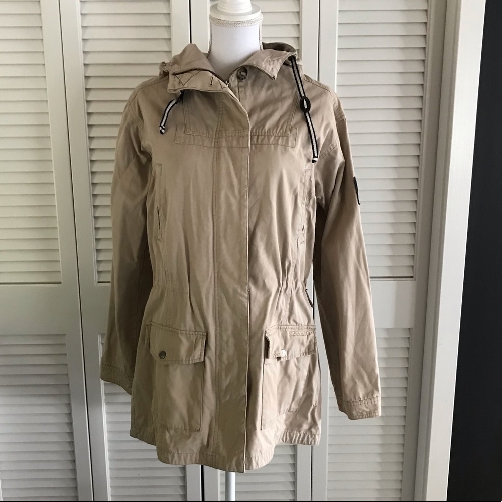 Sebago Women’s Zip Front Hooded Jacket Women’s Cotton Anorak Tan Coat Size Large